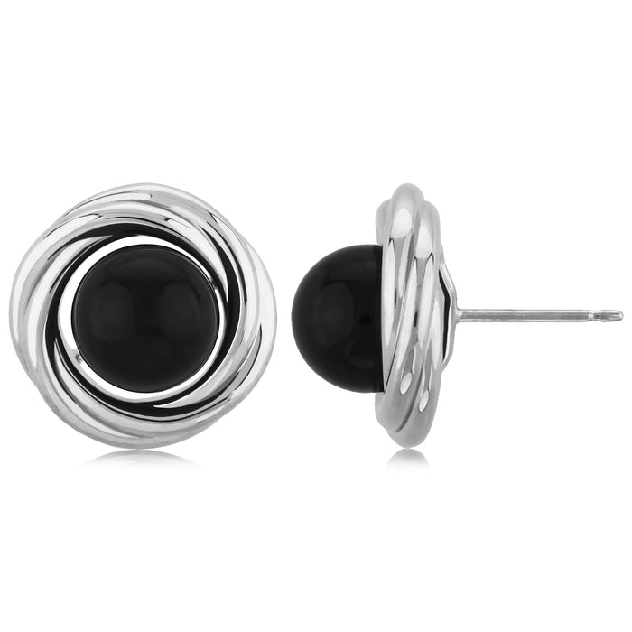 Sterling Silver Large Love Knot and Black Onyx Earrings