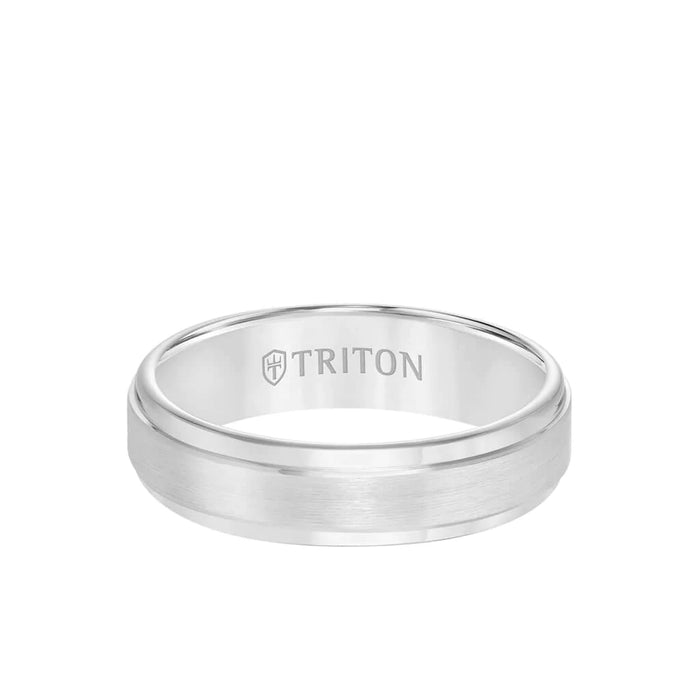 Triton Men's 6MM White Tungsten Carbide Satin Finish Center and Step Edge Ring