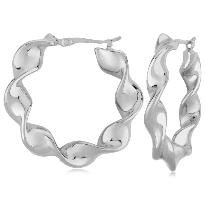 Sterling Silver Medium Flat Twisted Hoop Earrings