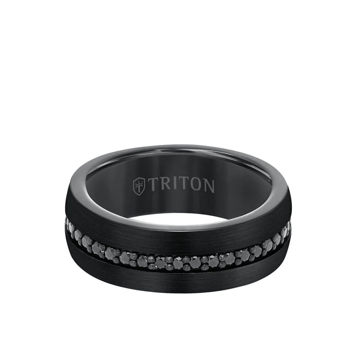 Triton Men's 8MM Tungsten Sapphire and Black Eternity Satin and Bevel Edge Ring