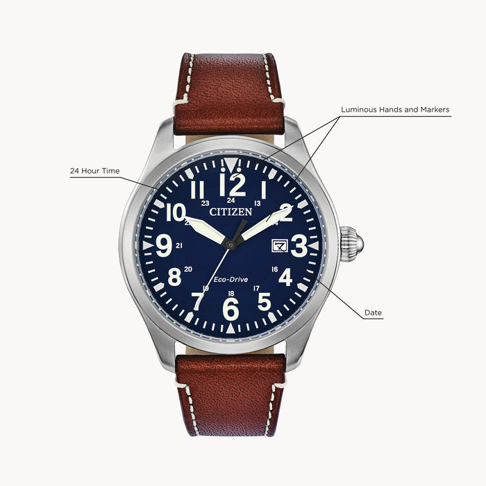 Citizen Eco-Drive Garrison Blue Dial and Brown Leather Strap Watch