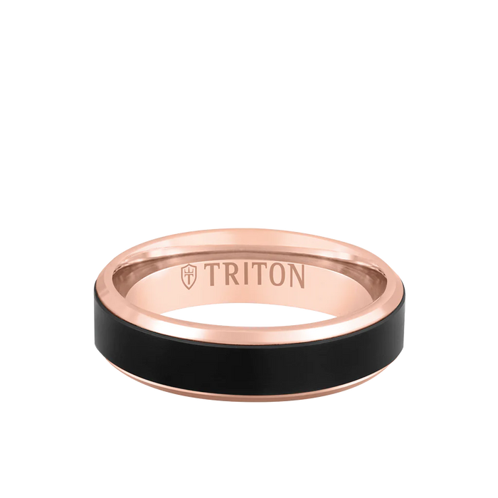 Triton Men s 6MM 14k Rose Gold Ring and Black Titanium Wide Inlay
