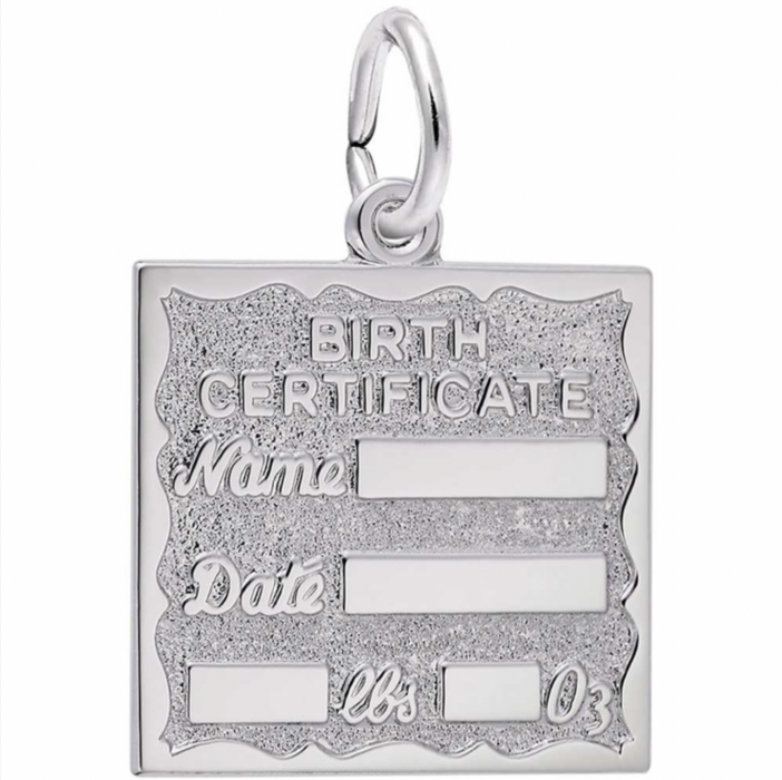 Rembrandt Sterling Silver Birth Certificate Charm