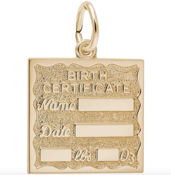 Rembrandt 14k Yellow Gold Birth Certificate Charm