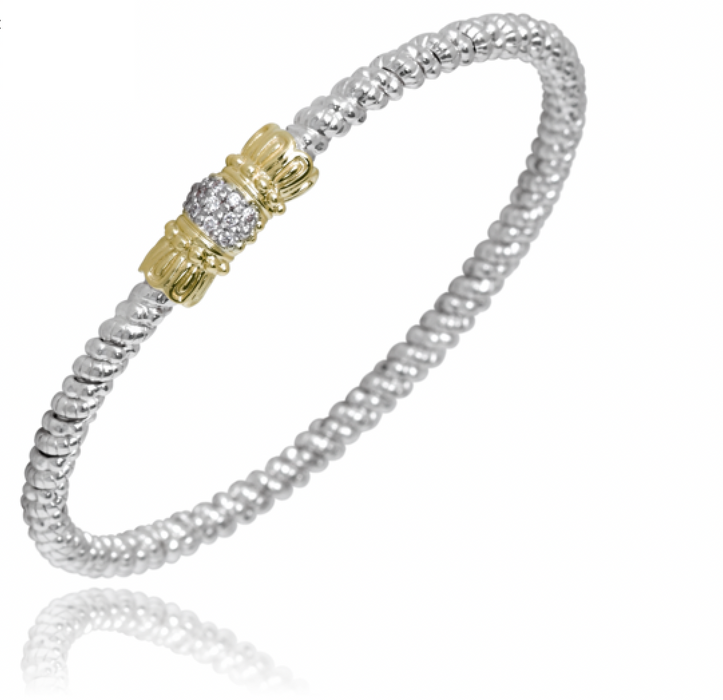 Sterling Silver and 14k Yellow Gold and Diamond Beaded Bracelet