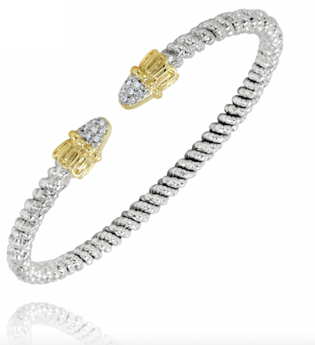 Sterling Silver and 14k Yellow Gold Diamond Open Cuff Bracelet