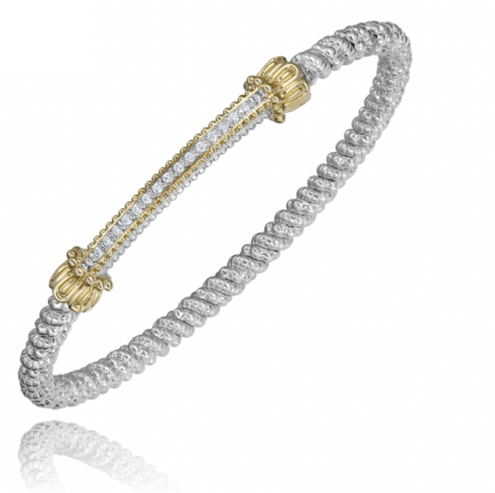 Sterling Silver and 14k Yellow Gold Diamond Bar Bracelet