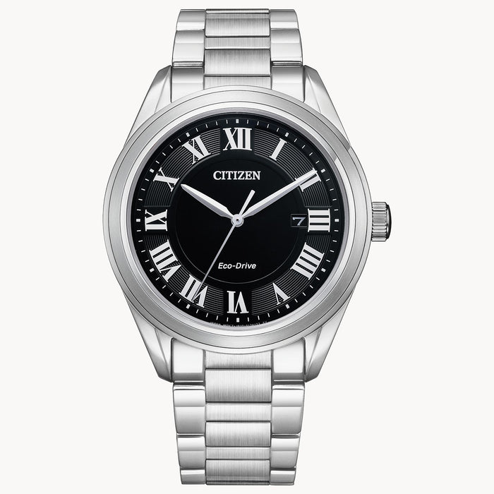 Citizen Gent's Eco-Drive Arezzo Black Dial Stainless Steel Watch