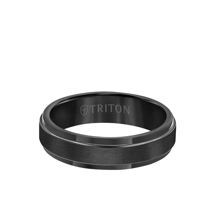 Triton Men's 6MM Tungsten Black Carbide Satin Finish Center and Steep Edge Ring