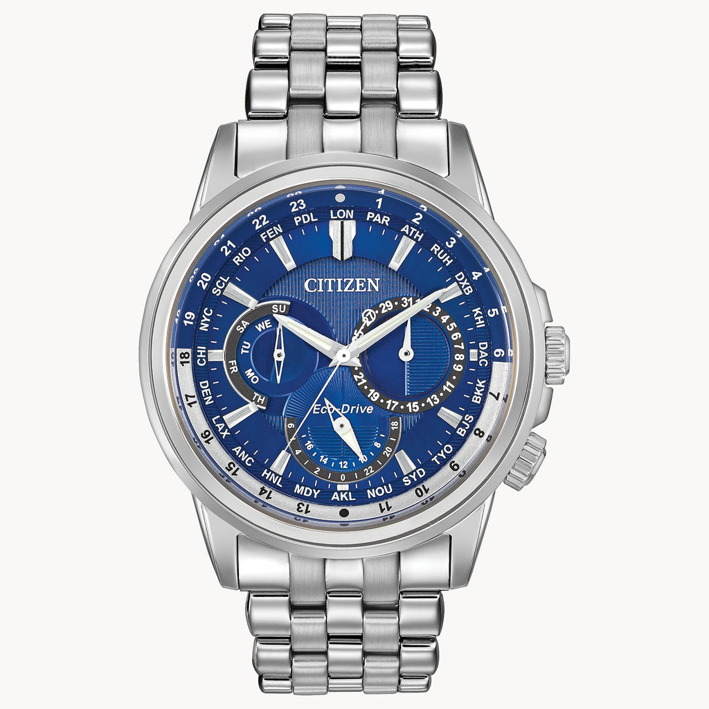 Citizen Calendrier Eco-Drive Watch, Silver-Tone with Blue Dial