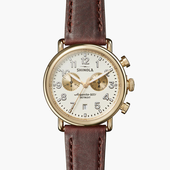 Shinola Runwell Chrono 41MM Cream Dial and Cattail Brown Leather Strap Watch