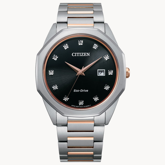 Citizen Corso Diamond Eco-Drive Watch, Two-Tone with Black Dial