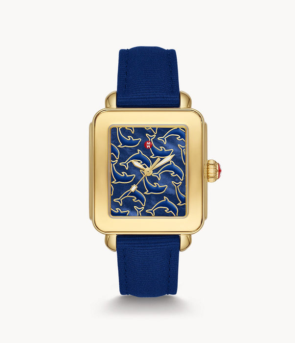 Michele Seco Sport Gold-Tone Tide Ocean Material Blue Dolphin Face and Strap Watch