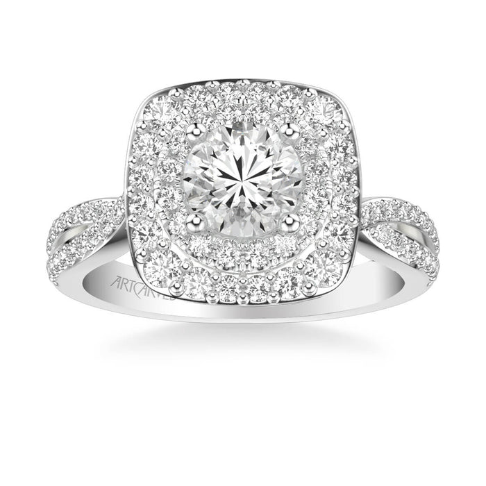 Art Carved Kendra Contemporary Double Cushion and Round Halo Twist Engagement Ring Setting