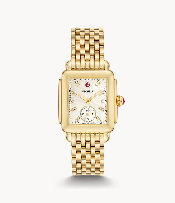 Michele Deco Mid Gold and Diamond Stainless Steel Watch