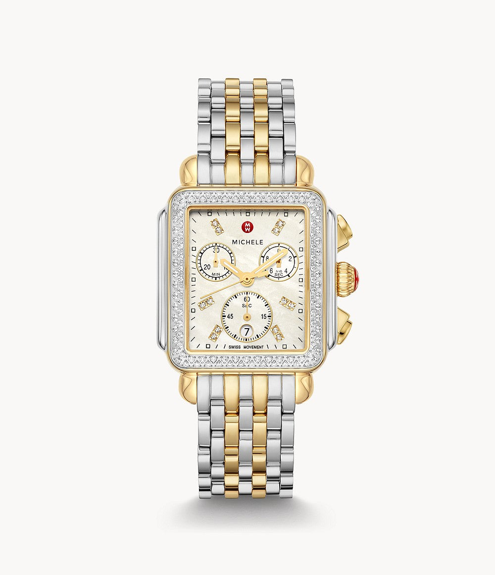 Michele Deco Diamond Watch, Two-Tone With White MOP Dial