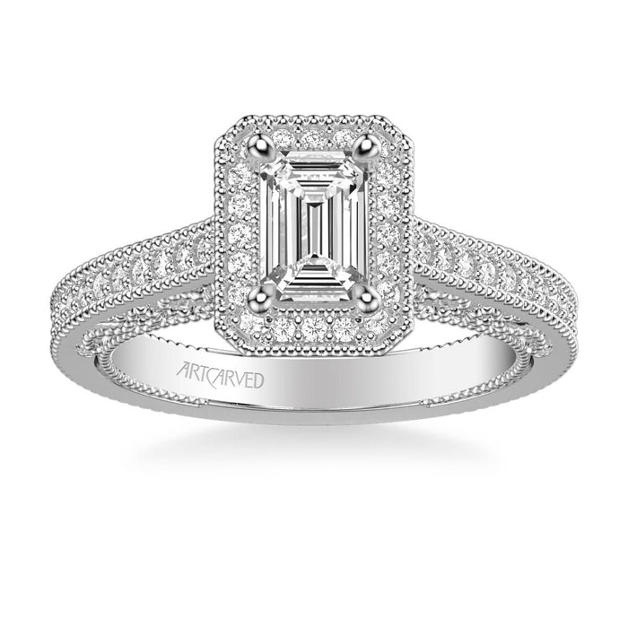 Art Carved Velma Vintage Emerald Halo Engagement Ring Setting