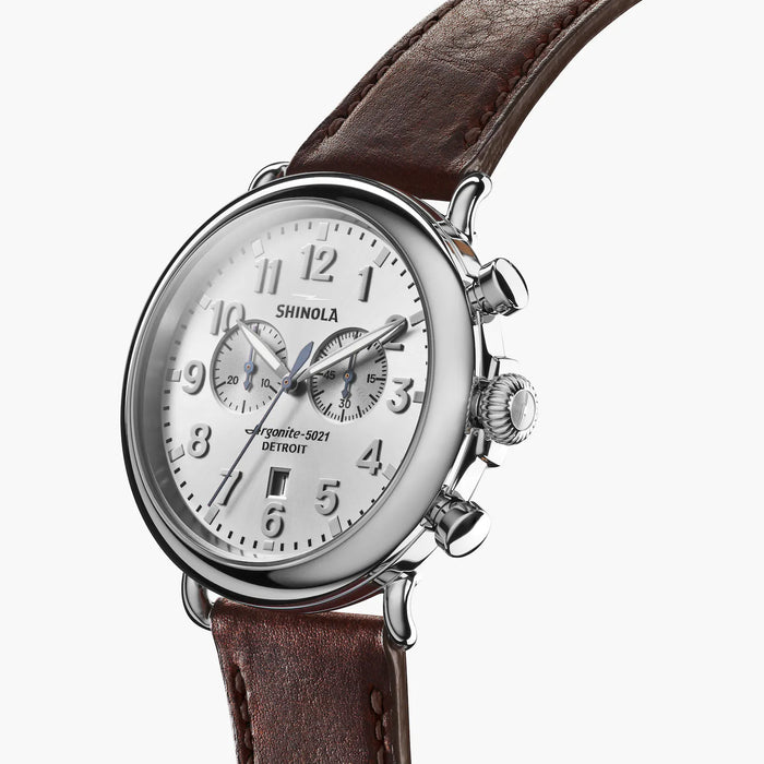 Shinola Runwell Chrono 47MM Cattail Brown and Silver Dial Watch