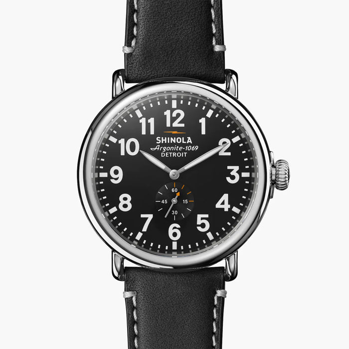Shinola Runwell 47MM Black and Leather Strap Watch