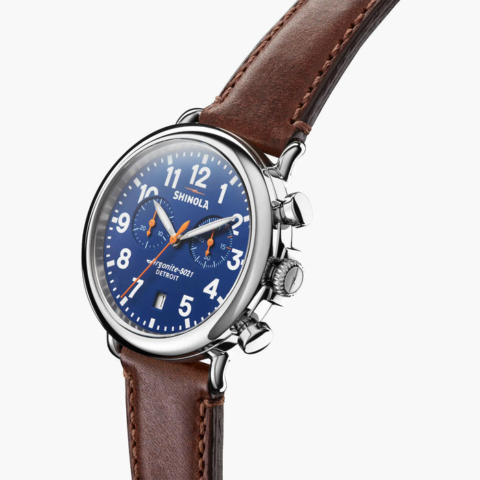 Shinola Runwell 41MM Dark Brown Leather Band and Blue Dial Watch