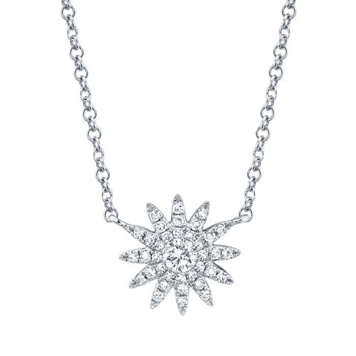 14k White Gold Diamond Starburst Pendant Necklace
