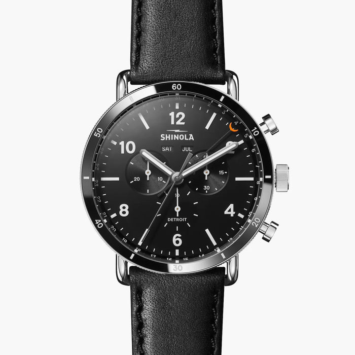 Shinola Canfield Sport 45mm Black Dial and Black Leather Band Watch