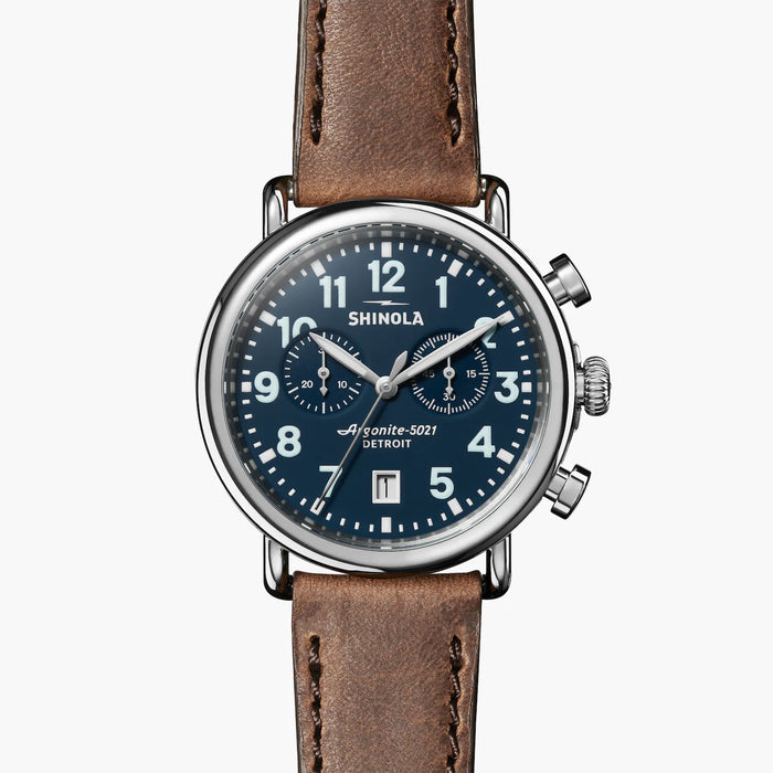Shinola Runwell Two-Eye Chronograph 41MM Blue Dial and Leather Strap Watch