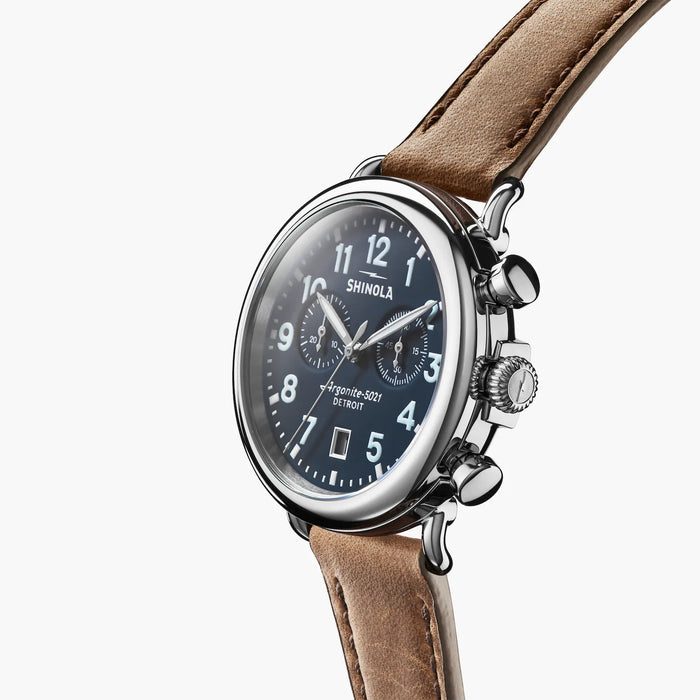 Shinola Runwell Two-Eye Chronograph 41MM Blue Dial and Leather Strap Watch